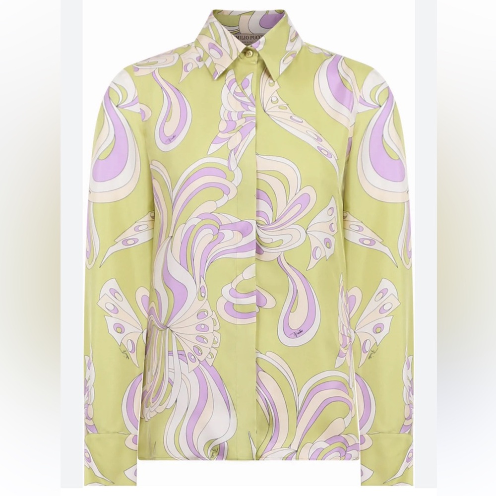 NEW NWT Emilio Pucci FARFELLE PRINT BLOUSE L/S GREEN
